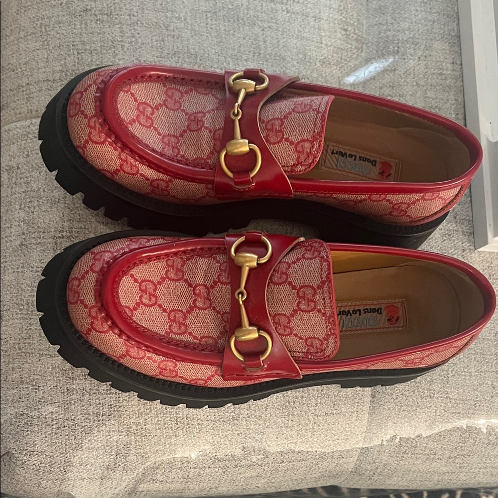 Gucci Red Logo Horsebit Loafers
